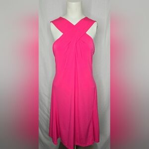 MICHAEL Michael Kors Vibrant Pink Criss-Cross Formal Halter Drape Dress Size 14